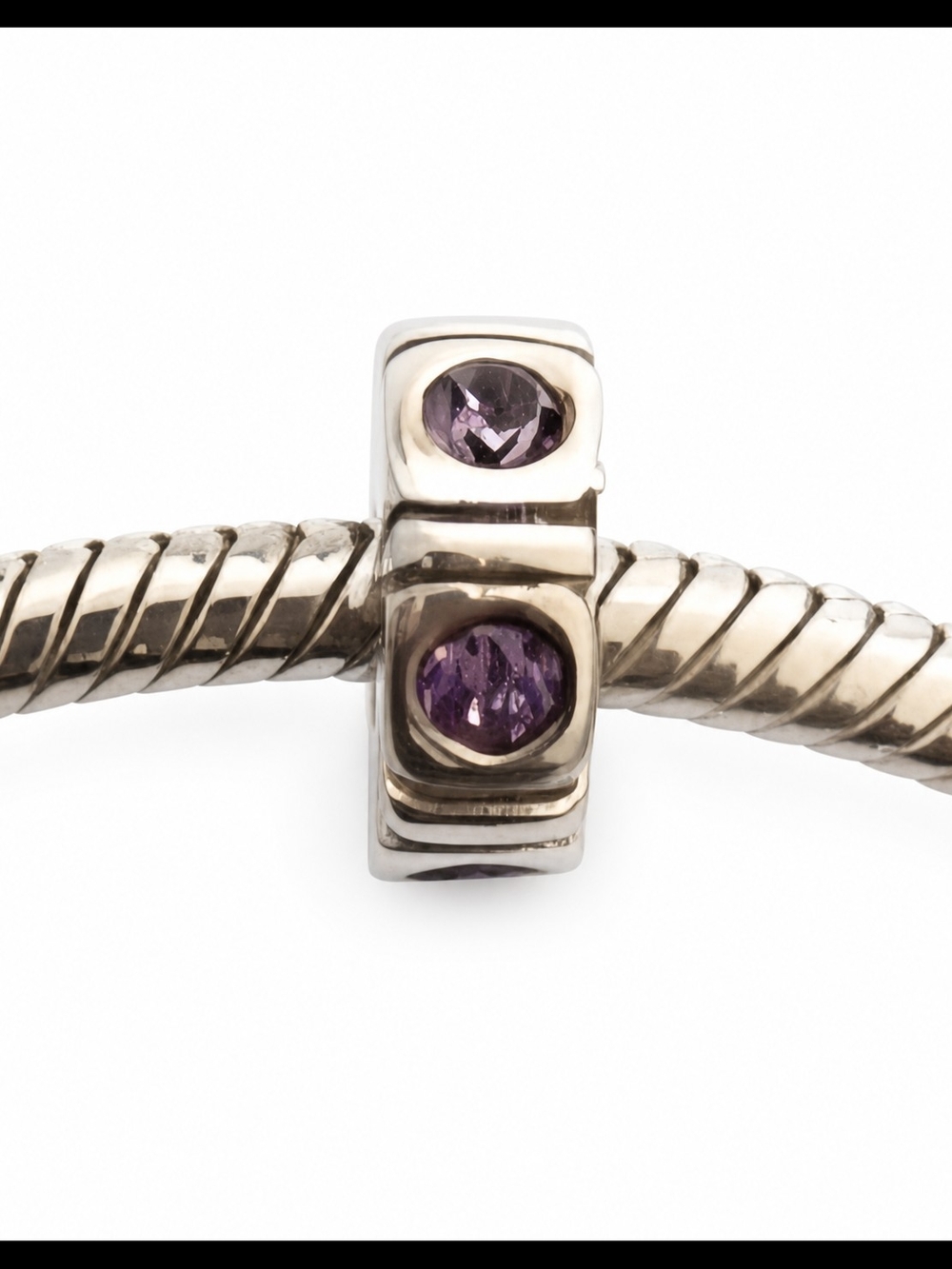 Authentic Vintage Sterling Silver Charm Bead with Purple Gemstones